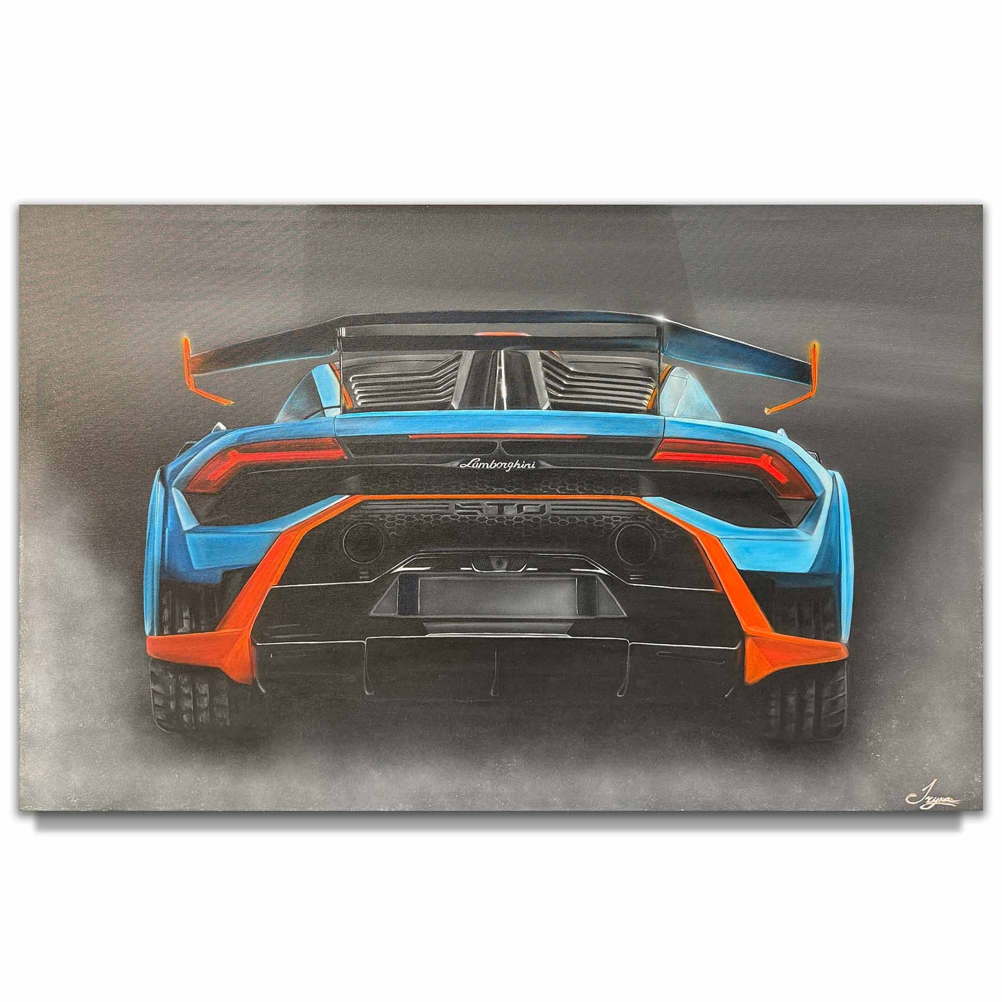 Iryna Miahka "Aqua Blue Lamborghini" Original Canvas