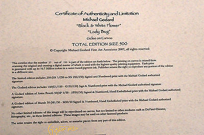 Michael Godard "Black and White Flower - Lady Bug" Limited Edition Canvas Giclee