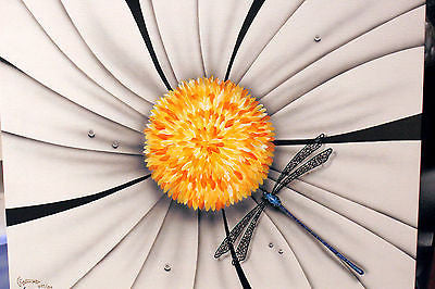 Michael Godard "Black and White Flower - Dragonfly" Limited Edition Canvas Giclee