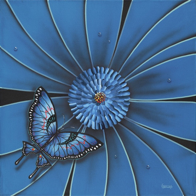 Michael Godard "Blue Flower with Butterfly" Limited Edition Canvas Giclee