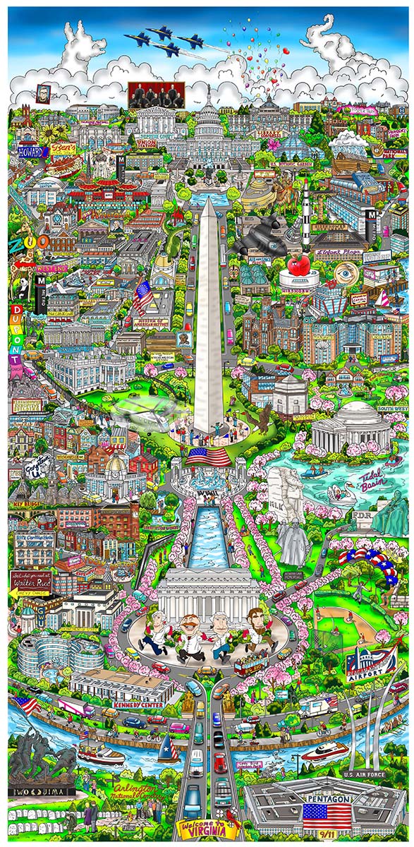 Charles Fazzino "FBI…CIA…IRS…RBG…by, George…It’s Washington" 3D Limited Edition Mixed-Media on Paper