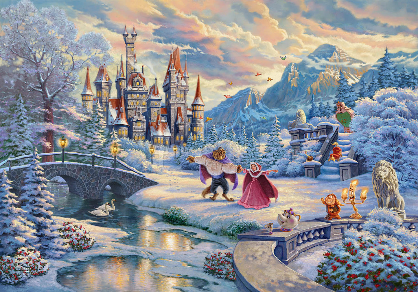 Thomas Kinkade Studios "Beauty and the Beast’s Winter Enchantment" Limited Edition Canvas Giclee