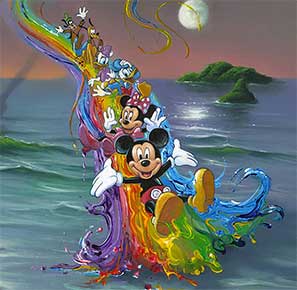 Mickey and Friends slide down colorful paint