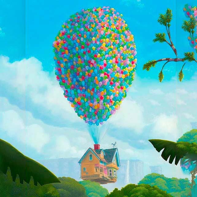 House Lifted by Balloons Painting