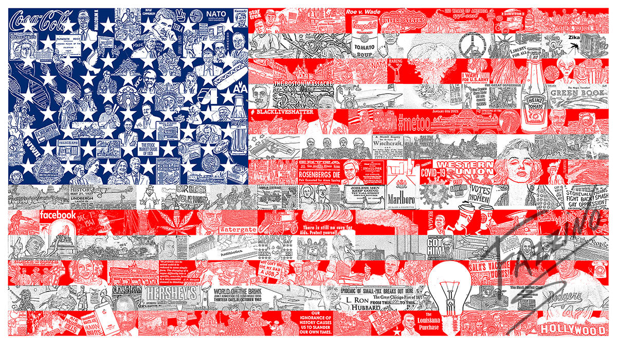 Charles Fazzino Historically…Our American Flag 3D Limited Edition die-sublimation & mixed-media on aluminum and paper