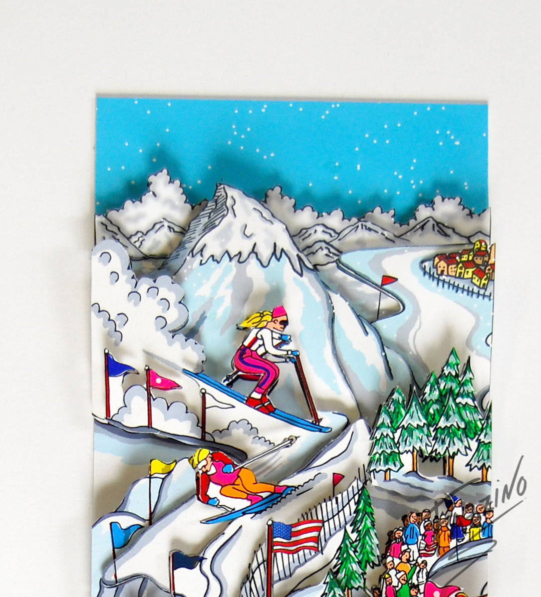 Charles Fazzino Hitting the Slopes 3D Limited Edition Silkscreen on Paper