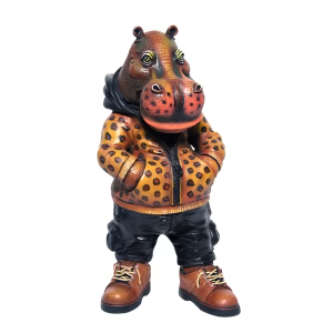 Carlos and Albert "FASHIONISTA - Hippo with Hoodie Animal Print" Sculpture