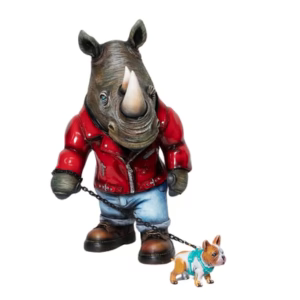 Carlos and Albert "FASHIONISTA-Rhino Dog Walker" Sculpture