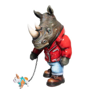 Carlos and Albert "FASHIONISTA-Rhino Dog Walker" Sculpture