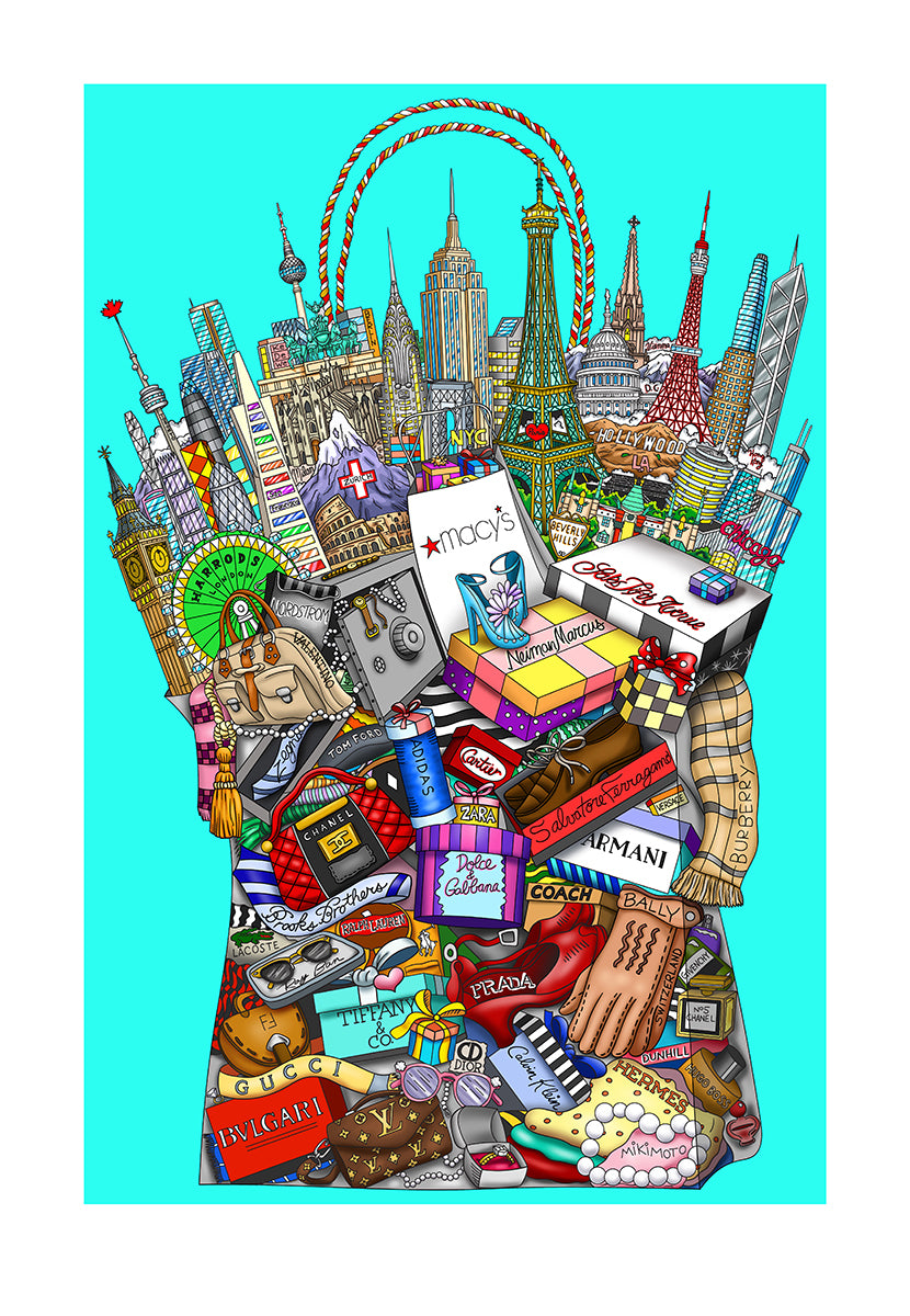 Charles Fazzino Hey Girlfriend, Let’s Go Shopping 3D Limited Edition Silkscreen on Paper