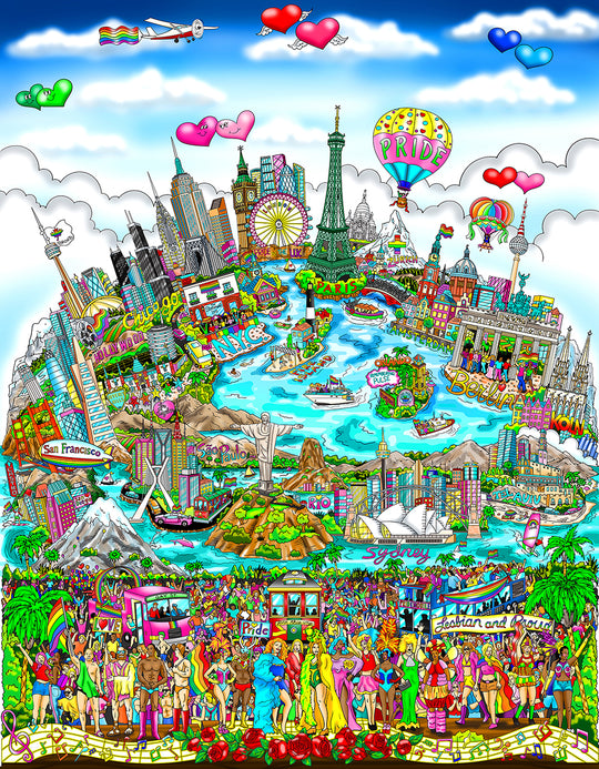 Charles Fazzino Love Will Keep Us Together, Around the World 3D Limited Edition Mixed-Media on Paper