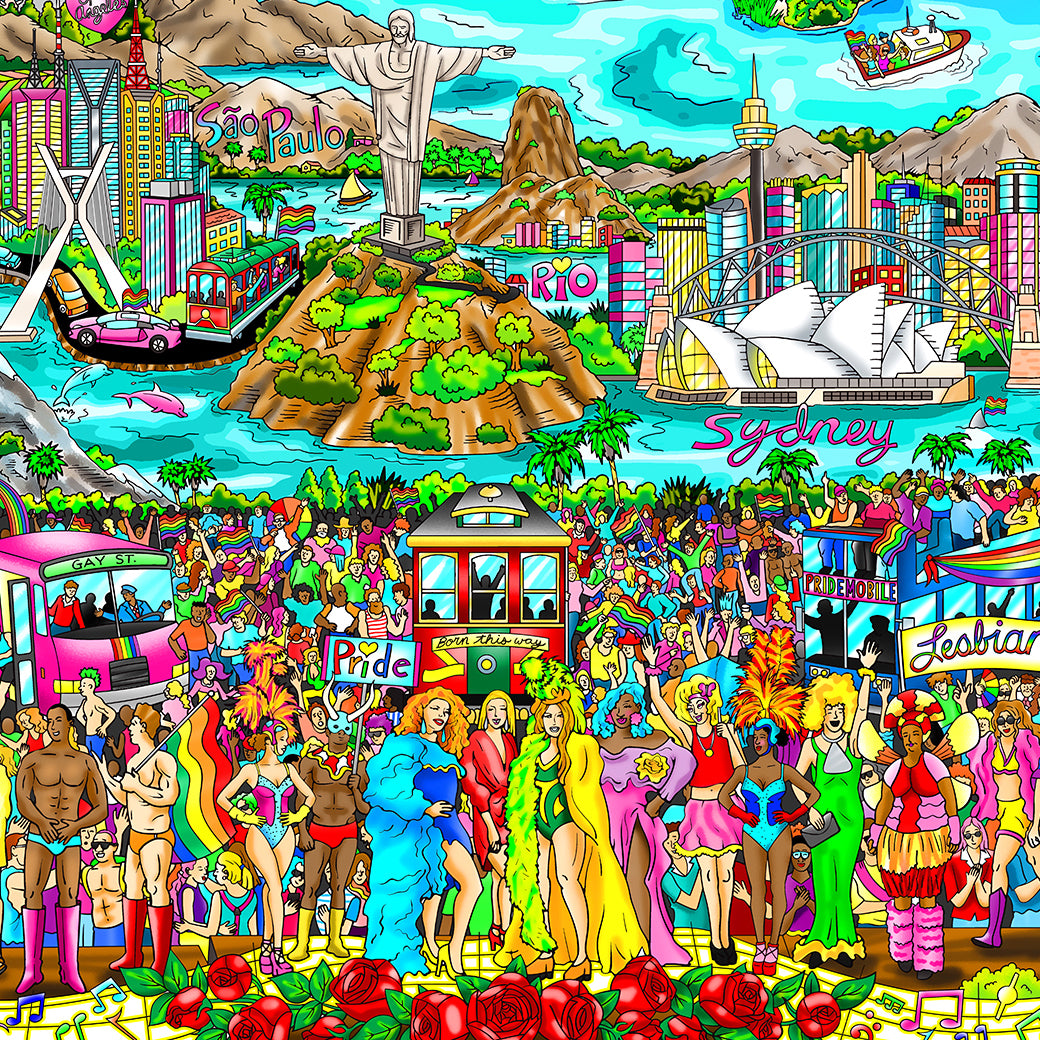 Charles Fazzino Love Will Keep Us Together, Around the World 3D Limited Edition Mixed-Media on Paper