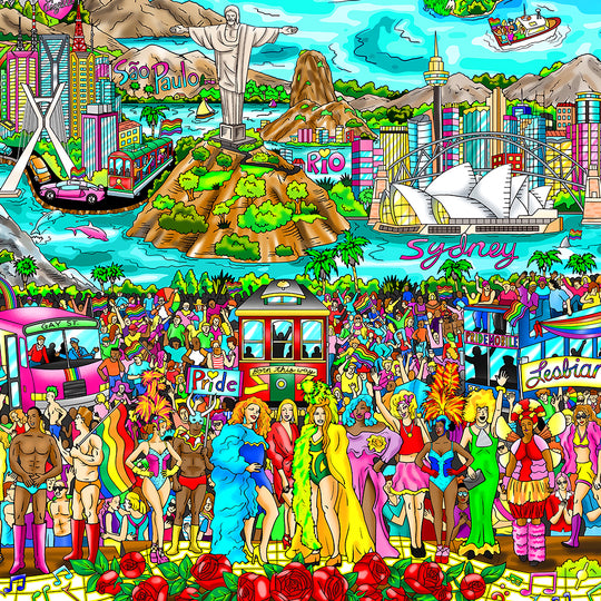 Charles Fazzino Love Will Keep Us Together, Around the World 3D Limited Edition Mixed-Media on Paper