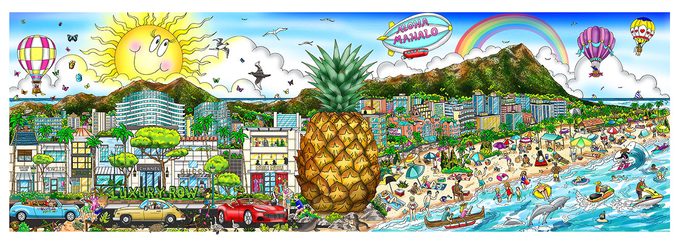 Charles Fazzino Mahalo in Honolulu 3D Limited Edition Mixed-Media on Paper