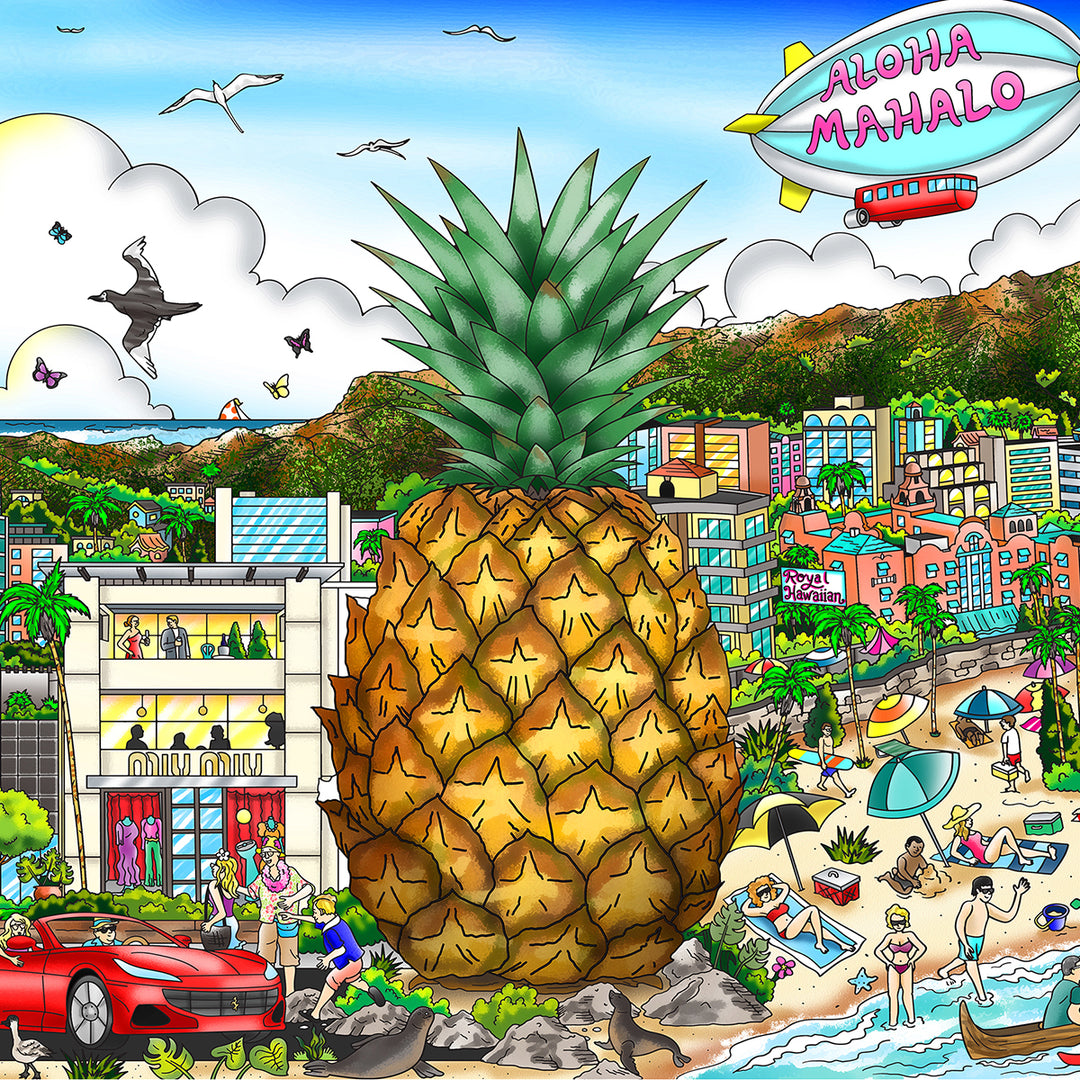 Charles Fazzino Mahalo in Honolulu 3D Limited Edition Mixed-Media on Paper
