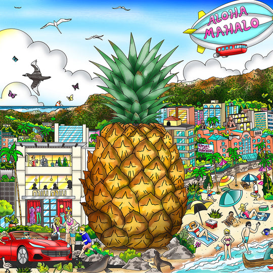 Charles Fazzino Mahalo in Honolulu 3D Limited Edition Mixed-Media on Paper