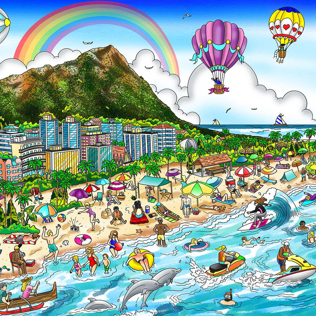 Charles Fazzino Mahalo in Honolulu 3D Limited Edition Mixed-Media on Paper