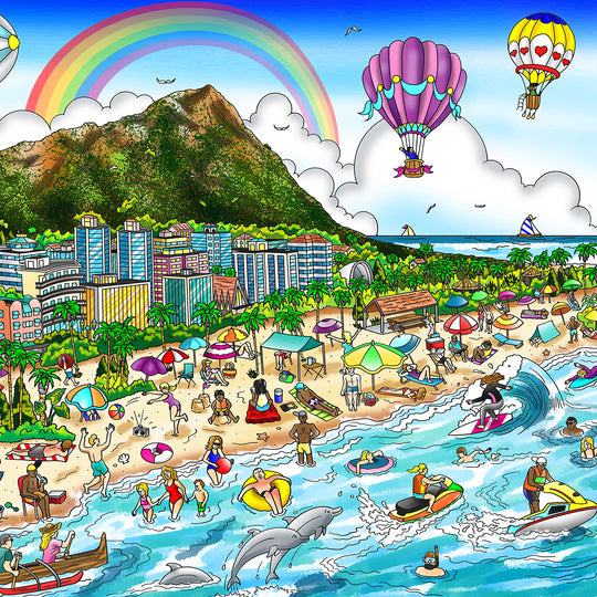 Charles Fazzino Mahalo in Honolulu 3D Limited Edition Mixed-Media on Paper