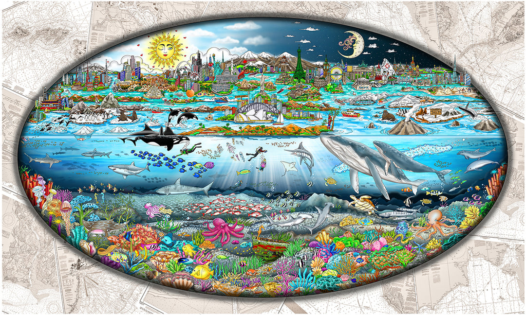 Charles Fazzino Our Oceans… The Tides of Life 3D Limited Edition Mixed-Media on Paper