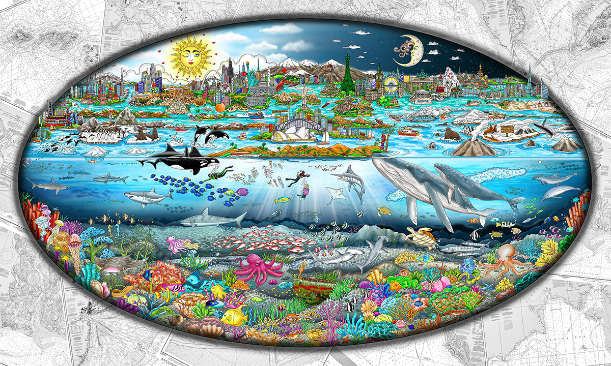 Charles Fazzino Our Oceans… The Tides of Life 3D Limited Edition Mixed-Media on Paper