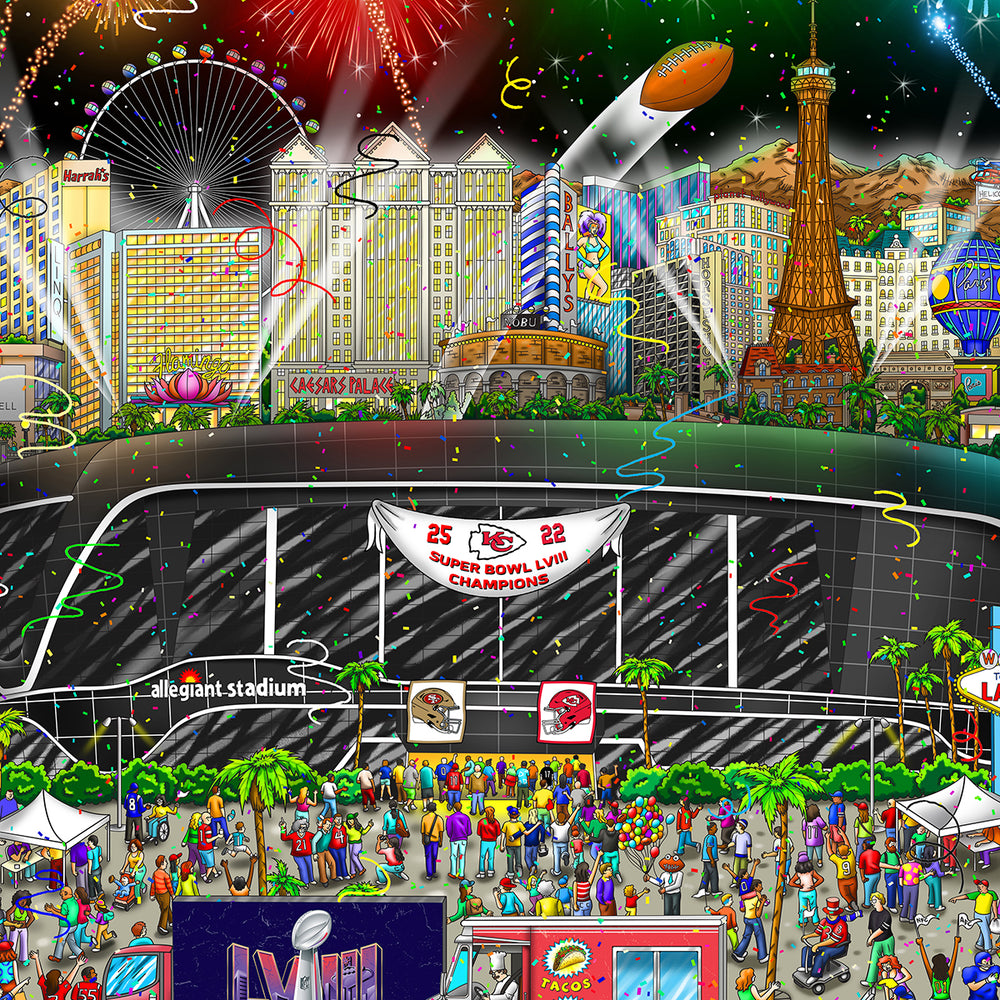 Charles Fazzino Super Bowl LVIII: Las Vegas 3D Limited Edition Mixed-Media on Paper