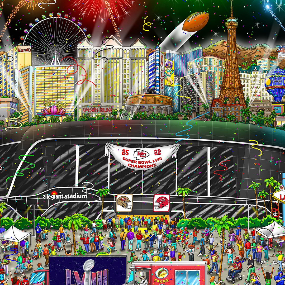 Charles Fazzino Super Bowl LVIII: Las Vegas 3D Limited Edition Mixed-Media on Paper