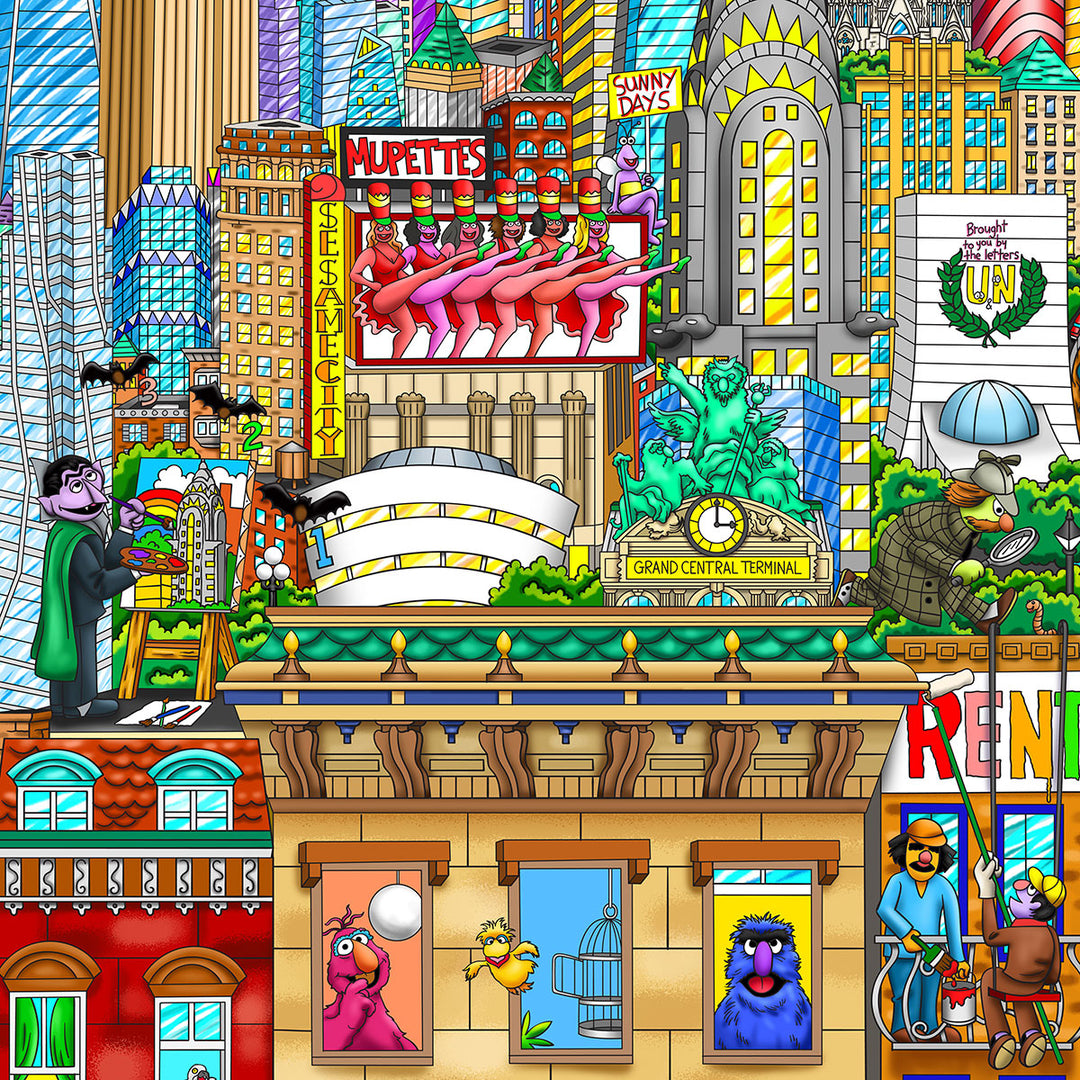Charles Fazzino Sunny Day… Sesame Street 3D Limited Edition Mixed-Media on Paper