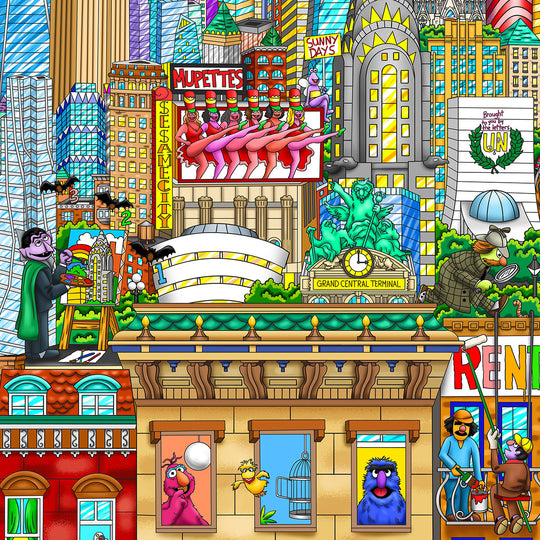 Charles Fazzino Sunny Day… Sesame Street 3D Limited Edition Mixed-Media on Paper