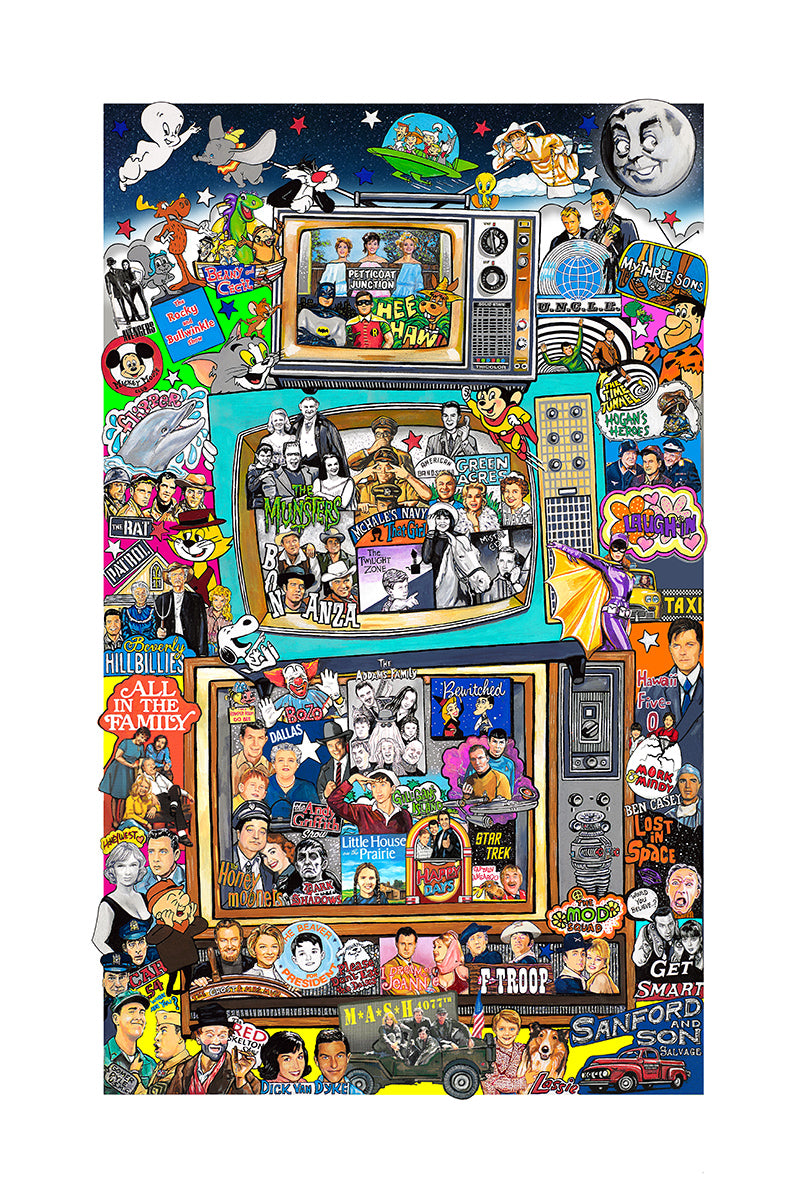 Charles Fazzino Timeless Memories of T.V. 3D Limited Edition Mixed-Media on Paper