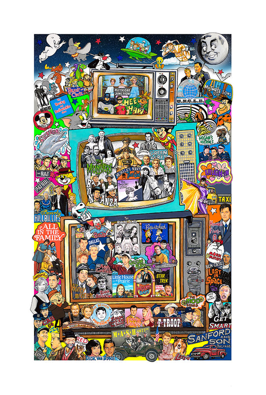 Charles Fazzino Timeless Memories of T.V. 3D Limited Edition Mixed-Media on Paper