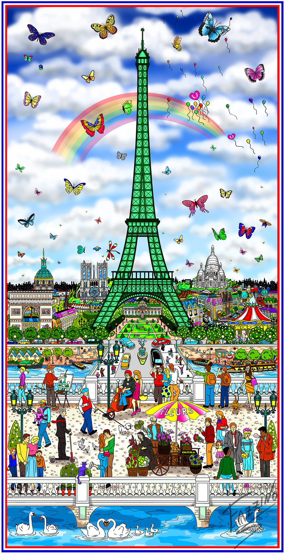 Charles Fazzino Waking Up In Paris 3D Limited Edition Mixed-Media on Paper
