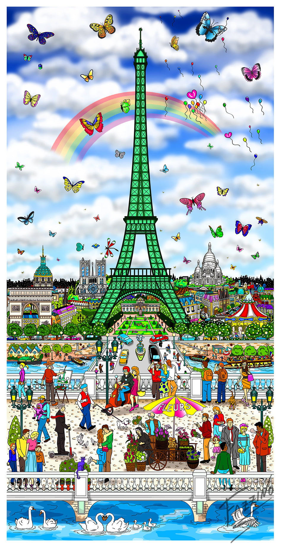 Charles Fazzino Waking Up In Paris 3D Limited Edition Mixed-Media on Paper
