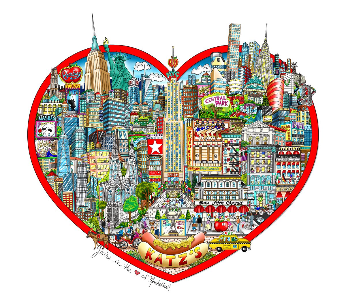 Charles Fazzino You’re in the Heart of Manhattan 3D Limited Edition Mixed-Media on Paper