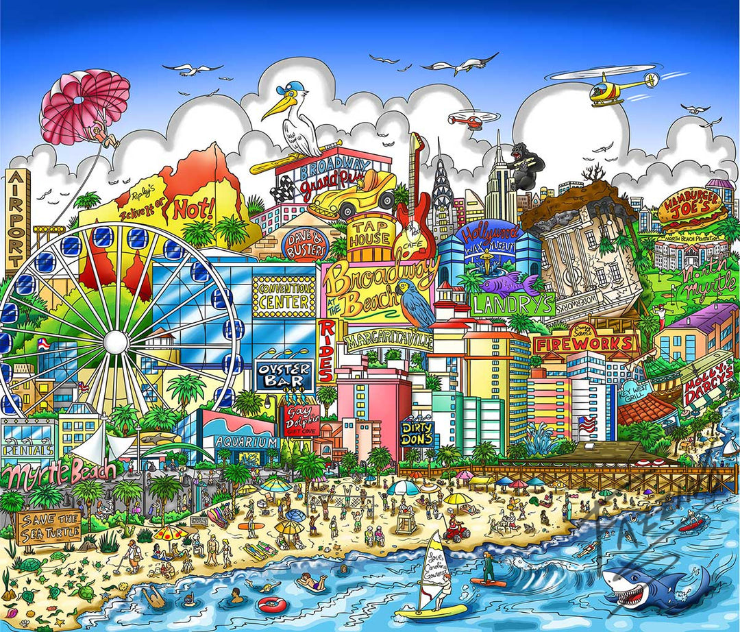 Charles Fazzino A Myrtle Beach Vacation 3D Limited Edition Mixed-Media on Paper