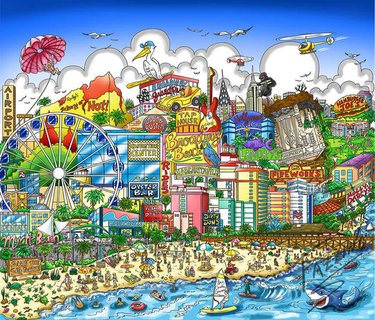 Charles Fazzino A Myrtle Beach Vacation 3D Limited Edition Mixed-Media on Paper