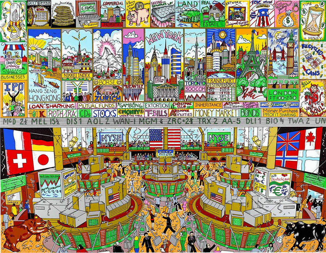 Charles Fazzino A Penny Saved is a Penny Earned 3D Limited Edition Silkscreen on Paper