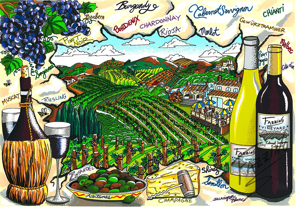 Charles Fazzino A Tasting in Wine Country 3D Limited Edition Silkscreen on Paper