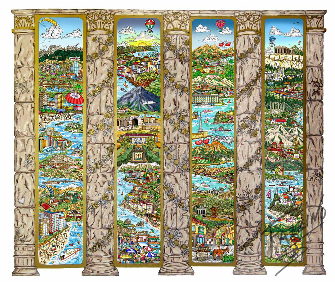 Charles Fazzino A Tour of the Mediterranean Mural 3D Limited Edition Silkscreen on Paper