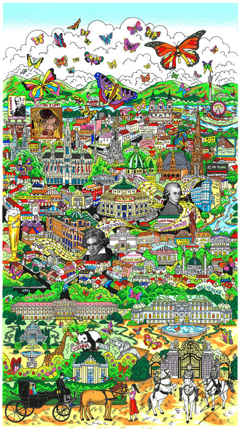 Charles Fazzino Butterflies Over Vienna 3D Limited Edition Silkscreen on Paper