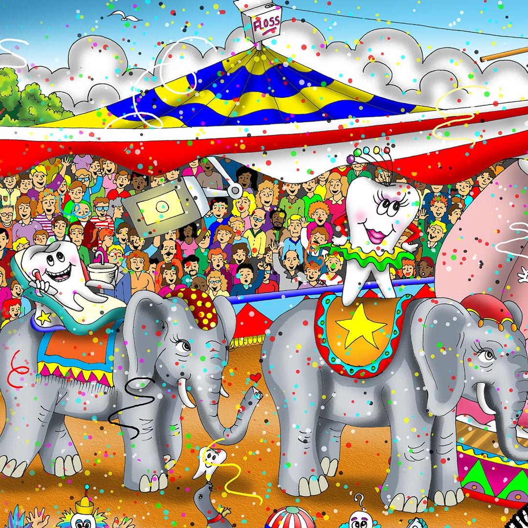 Charles Fazzino Dental Circus 3D Limited Edition die-sublimation & mixed-media on aluminum and paper