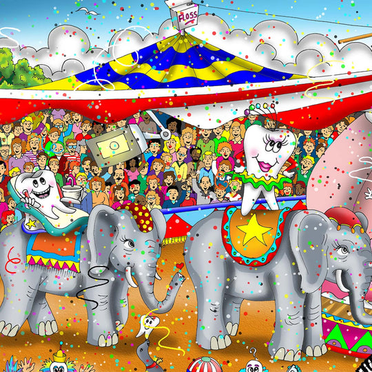 Charles Fazzino Dental Circus 3D Limited Edition die-sublimation & mixed-media on aluminum and paper