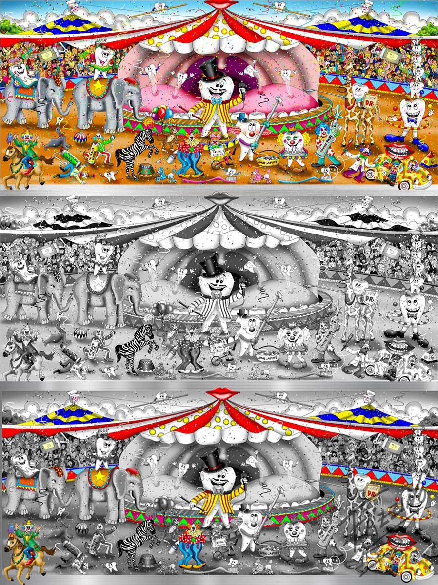 Charles Fazzino Dental Circus 3D Limited Edition die-sublimation & mixed-media on aluminum and paper