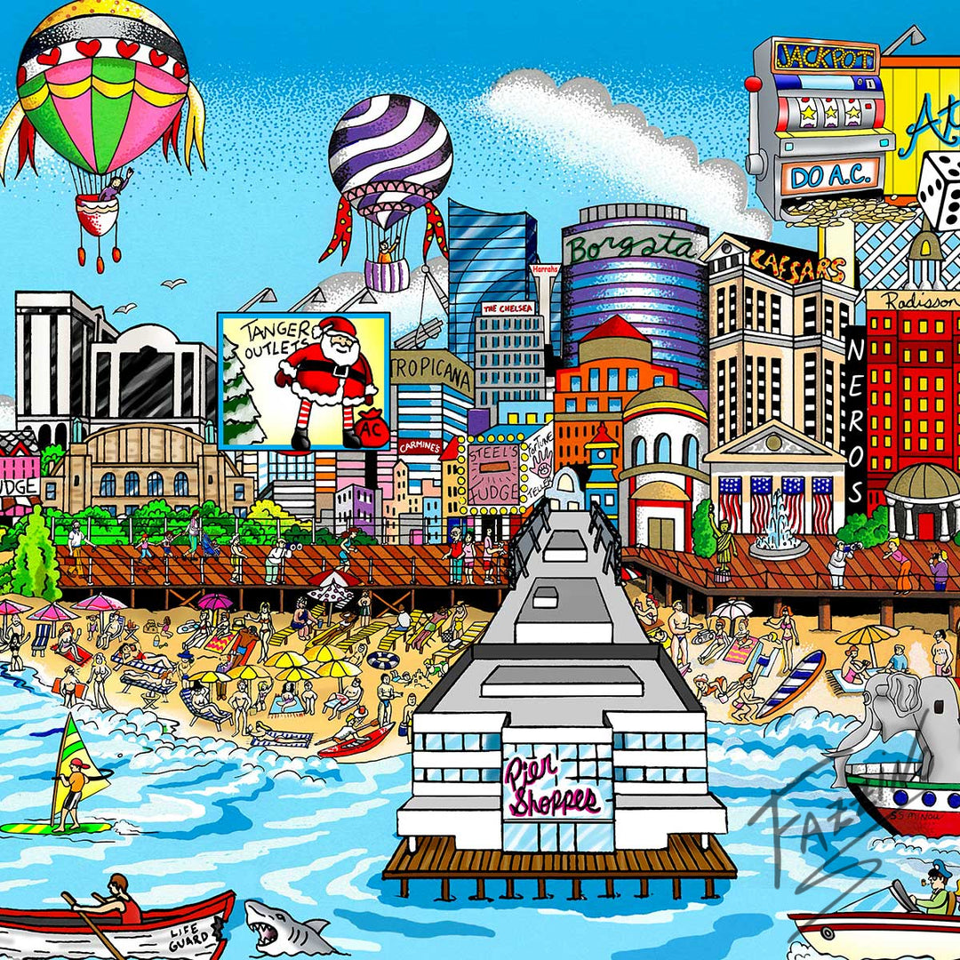 Charles Fazzino Down on the Boardwalk…AC 3D Limited Edition Mixed-Media on Paper