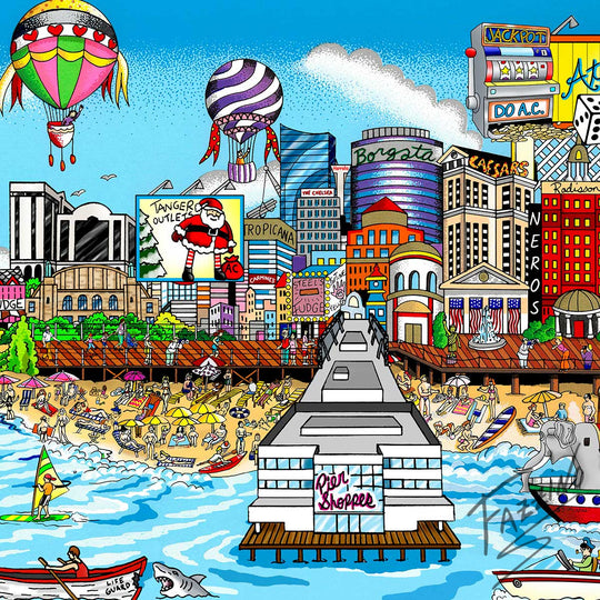 Charles Fazzino Down on the Boardwalk…AC 3D Limited Edition Mixed-Media on Paper