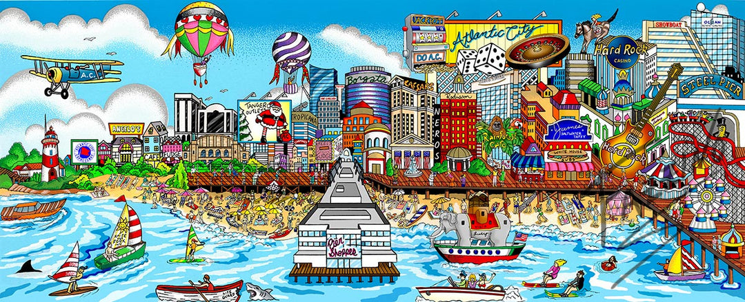 Charles Fazzino Down on the Boardwalk…AC 3D Limited Edition Mixed-Media on Paper