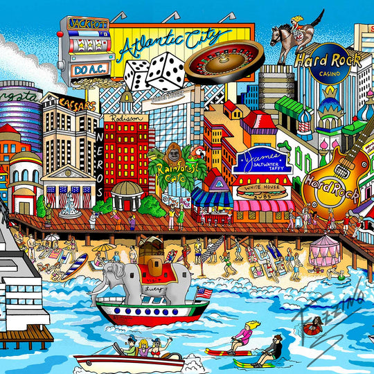 Charles Fazzino Down on the Boardwalk…AC 3D Limited Edition Mixed-Media on Paper