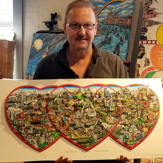 Charles Fazzino Hearts Across America 3D Limited Edition Mixed-Media on Paper