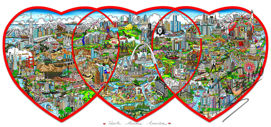 Charles Fazzino Hearts Across America 3D Limited Edition Mixed-Media on Paper