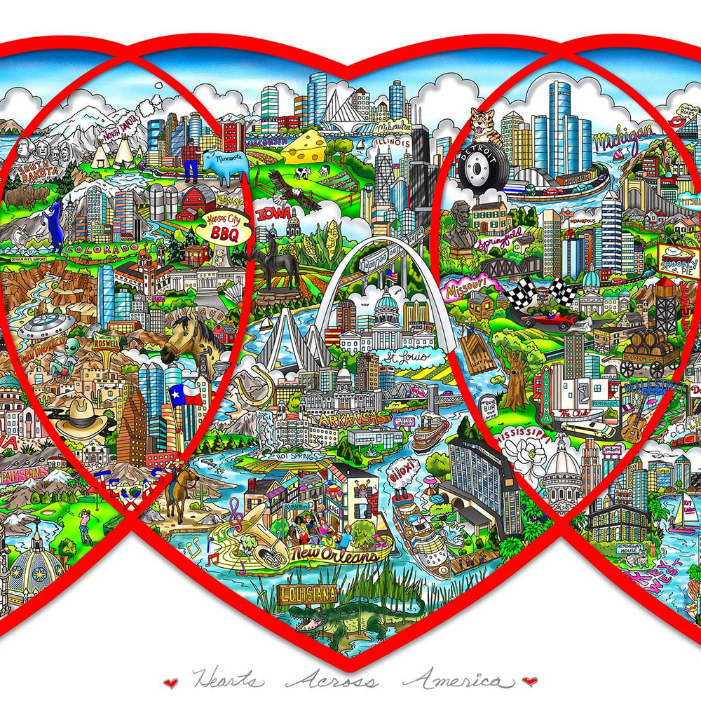 Charles Fazzino Hearts Across America 3D Limited Edition Mixed-Media on Paper