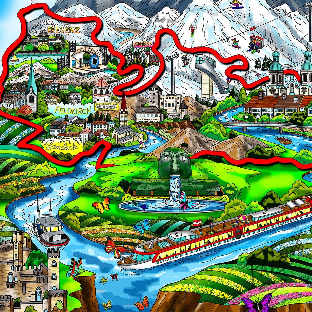 Charles Fazzino The Hills Are Alive…Austria 3D Limited Edition Mixed-Media on Paper